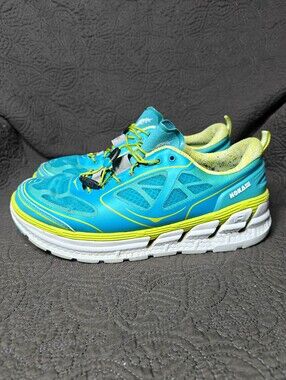 Hoka One One Conquest Aqua Blue Lime Athletic Running  Women's Shoe Size 10,5